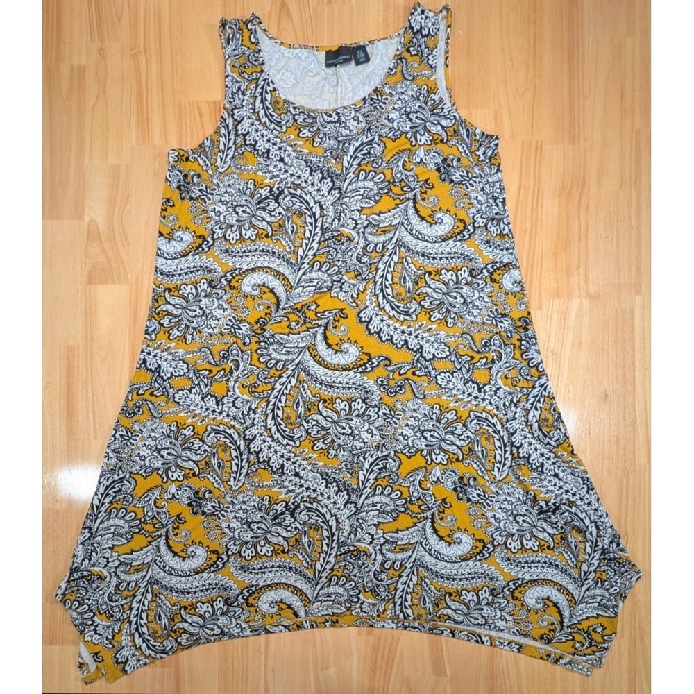 Cynthia Rowley Womens 2X Paisley Tunic Top Sleeveless Yellow Black